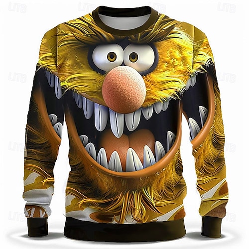  Men's Funny Hoodies Sweatshirt Long Sleeve Sweatshirt Crew Neck Fashion 3D Print Fall Winter