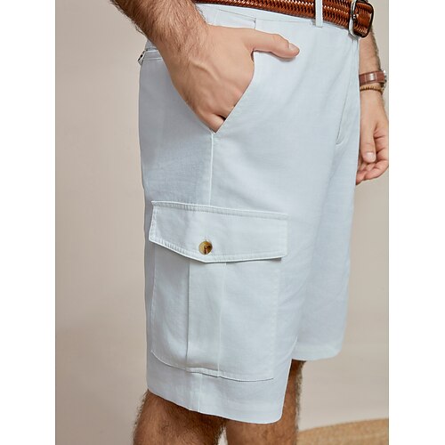  Per uomo Shorts Shorts di Lino Pantaloncini Estivi Tasca Frontale Gamba Dritta Semplice Comodità Traspirante Lunghezza al ginocchio All'aperto Vacanza Feste Moda Essenziale Bianco