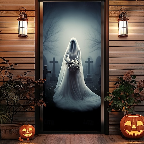  halloween ajtódíszek halloween ajtóborítók zombi menyasszony ajtó kárpit ajtófüggöny dekoráció háttér ajtó transzparens bejárati ajtóhoz parasztház ünnepi parti dekorációs kellékek