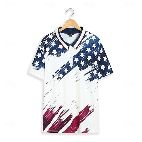  ouku męskie amerykańskie flagi weterani koszulki polo golfowe koszulki polo z krótkim rękawem koszule z kołnierzykiem casual streetwear ubrania na wakacje stroje imprezowe guziki 3d print biały i niebieski czarny biały