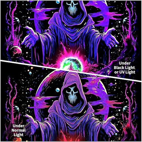  tapeçaria de luz negra uv reativa brilha no escuro caveiras brilhantes festa psicodélica psicodélica alucinante tapeçaria pendurada arte de parede mural para sala de estar quarto