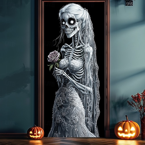  halloween ajtódíszek halloween ajtóborítók zombi menyasszony ajtó kárpit ajtófüggöny dekoráció háttér ajtó transzparens bejárati ajtóhoz parasztház ünnepi parti dekorációs kellékek