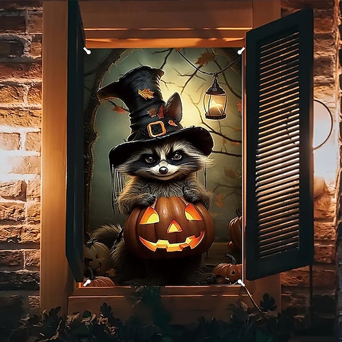  halloween vindusdekorasjoner, stoff skallen ut av brann halloween gardin plakat vindusdør som dekker dekor for hjemsøkt hus, skummelt halloween vindu klinger dekaler innendørs utendørs
