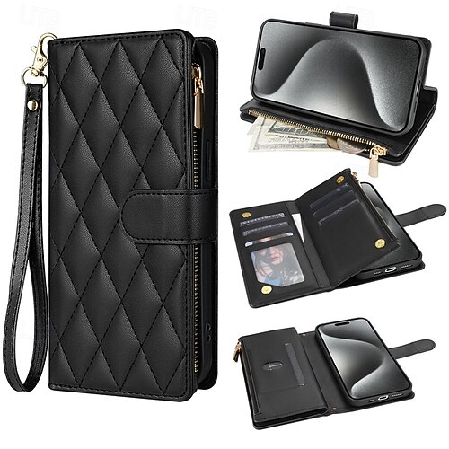 telefono Custodia Per iPhone 17 Pro Max 17 Air 16 15 14 Pro Max Plus 13 12 11 Pro Max Mini Custodia Portafoglio Magnetico Cerniera con Cordino Retrò Motivo Geometrico TPU Pelle PU del 2026 a €11.99