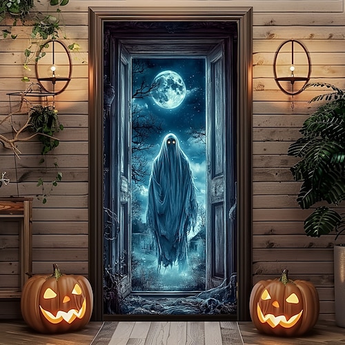  halloween dveřní dekorace halloween kryty dveří vlkodlak kostra dveře tapisérie dveřní záclona dekorace pozadí dveřní banner pro přední dveře statek dovolená party vnitřní venkovní dekorace zásoby