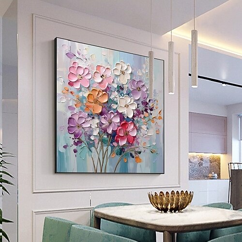 2026年 手描きの抽象的な花の油絵、手作りの抽象的な花の木の油絵