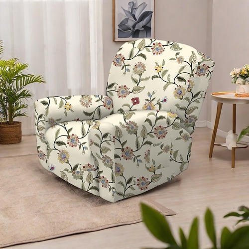Stretch Floral Recliner Covers Premium Fabric Slipcover with Elastic