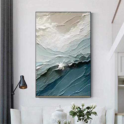 2025年 波の油絵 手作りの侘び寂びの壁アート キャンバスに描か 2025年 波の油絵 手作りの侘び寂びの壁アート キャンバスに描か