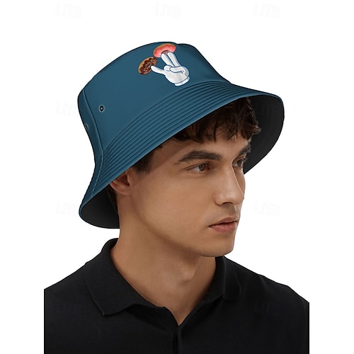  Men's Bucket Hat with Donut Peace Sign Graphic - Trendy Casual Sun Hat for Summer Outfits and Streetwear