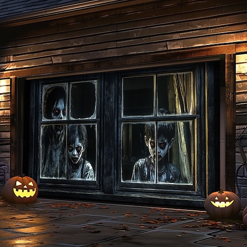  halloween dveřní dekorace venkovní halloween kryt garážových vrat duchové banner monstrum okno venku velké pozadí dekorace na dovolenou venkovní garážová vrata domácí nástěnné dekorace