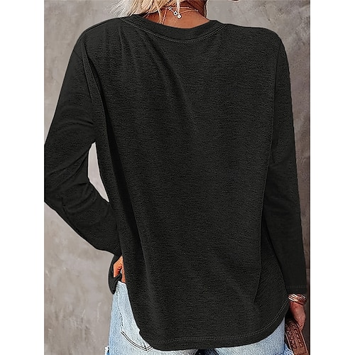  Women's T Shirt Ombre Heart Casual Long Sleeve Crew Neck Regular Tops Daily Print Black Spring Fall