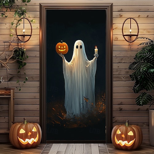  halloween dörr dekorationer spöken halloween dörr täcker dörr gobeläng dörr gardin dekoration bakgrund dörr banderoll för ytterdörr bondgård semester fest dekoration tillbehör