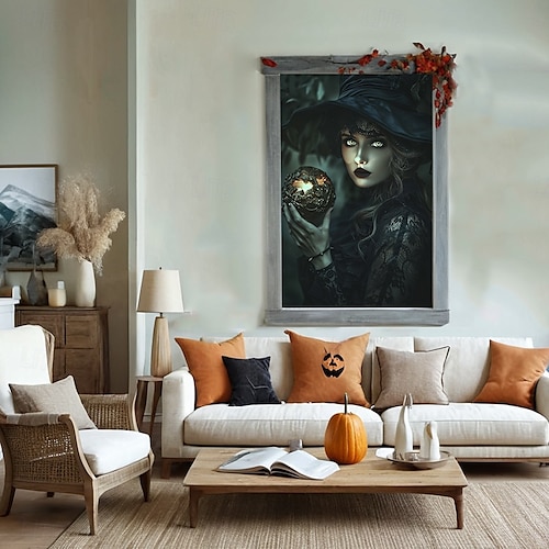  halloween vindusdekor dekorasjoner, stoff skumle halloween gardin skrekkfilm plakat vindusdør som dekker dekor for hjemsøkt hus, skummelt halloween vindu klinger dekaler innendørs utendørs