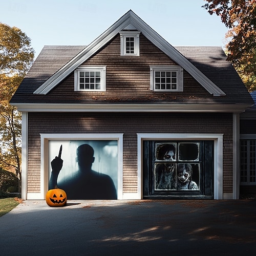  halloween dveřní dekorace venkovní halloween kryt garážových vrat duchové banner monstrum okno venku velké pozadí dekorace na dovolenou venkovní garážová vrata domácí nástěnné dekorace