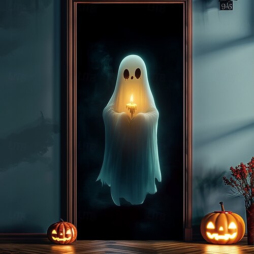  halloween dörr dekorationer spöken halloween dörr täcker dörr gobeläng dörr gardin dekoration bakgrund dörr banderoll för ytterdörr bondgård semester fest dekoration tillbehör