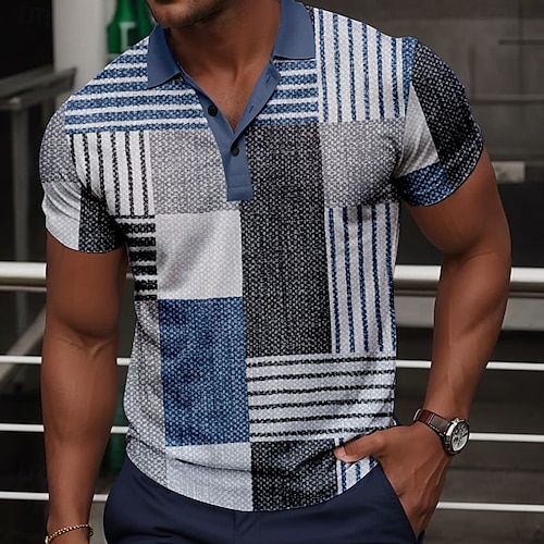  Men's Plaid Golf Shirt Short Sleeve Polo Shirts Collared Shirts Vintage Casual Vacation Wear Formal Wear Festival Wear Buttons 3D Print Summer Red Blue Green
