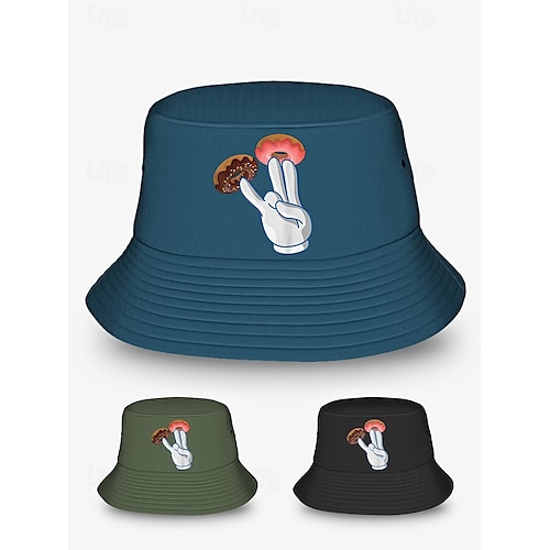  Men's Bucket Hat with Donut Peace Sign Graphic - Trendy Casual Sun Hat for Summer Outfits and Streetwear