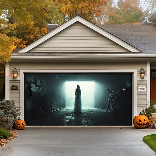  halloween dveřní dekorace venkovní halloween kryt garážových vrat duchové banner monstrum okno venku velké pozadí dekorace na dovolenou venkovní garážová vrata domácí nástěnné dekorace