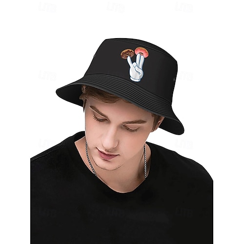  Men's Bucket Hat with Donut Peace Sign Graphic - Trendy Casual Sun Hat for Summer Outfits and Streetwear