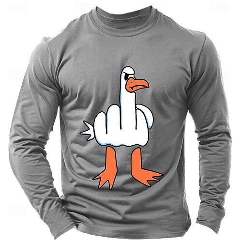  Állat Vicces Kacsa Sötét Heather Grey Fekete Fehér Póló Férfi Grafikus 100% pamut Ing Sportok Klasszikus Ing Hosszú ujj Kényelmes póló Nyár Ősz Divattervező ruházat S M L XL XXL