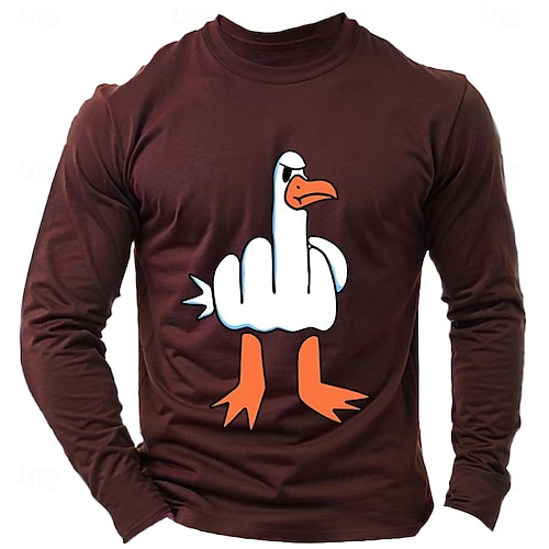  Állat Vicces Kacsa Sötét Heather Grey Fekete Fehér Póló Férfi Grafikus 100% pamut Ing Sportok Klasszikus Ing Hosszú ujj Kényelmes póló Nyár Ősz Divattervező ruházat S M L XL XXL