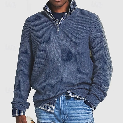 Homme Pull Pull en tricot A côtes Tricoter Normal Tricoté Plein Quarter Zip Mode basique Usage quotidien Rendez-vous Vêtement Tenue Automne hiver Noir Rouge S M L