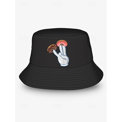  Men's Bucket Hat with Donut Peace Sign Graphic - Trendy Casual Sun Hat for Summer Outfits and Streetwear