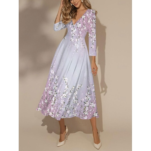 Robe Maxi Femme Robe Swing Robe Semi-Formelle Robe Imprimée Robe Fashion Streetwear Moderne Formelle Vacances Coupe Régulière Imprimé Floral Manches 3/4 Col V Jaune Rose Bleu Robe Maxi Femme Robe Swing Robe Semi-Formelle Robe Imprimée Robe Fashion Streetwear Moderne Formelle Vacances Coupe Régulière Imprimé Floral Manches 3/4 Col V Jaune Rose Bleu