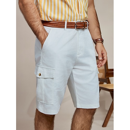  Per uomo Shorts Shorts di Lino Pantaloncini Estivi Tasca Frontale Gamba Dritta Semplice Comodità Traspirante Lunghezza al ginocchio All'aperto Vacanza Feste Moda Essenziale Bianco