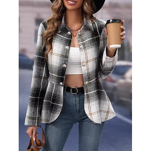 Damen Jacke Party Taste Plaid Windundurchlässig Modisch Regular Fit Oberbekleidung Langarm Herbst Schwarz und Weiß S
