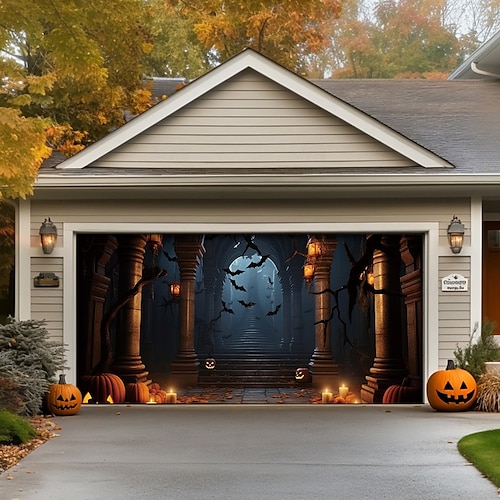  decorazioni per porte di Halloween, copertura per porta da garage di Halloween, striscione per esterni con zucca, porta vintage spaventosa, grande fondale, decorazione per le vacanze, porta da garage