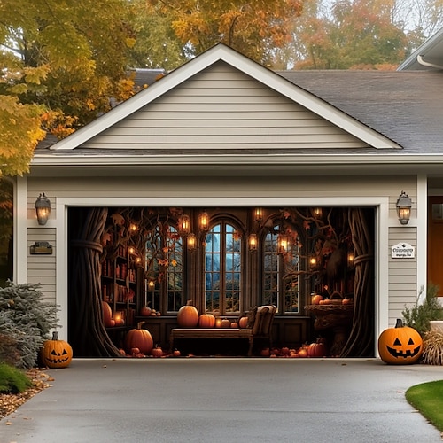  decorazioni per porte di Halloween, copertura per porta da garage di Halloween, striscione per esterni con zucca, porta vintage spaventosa, grande fondale, decorazione per le vacanze, porta da garage