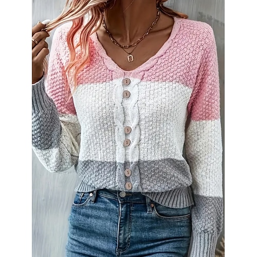 Damen Pullover Brautkleider schlicht Farbblock Gedrehtes Rundhalsausschnitt Strick Langarm Normale Oberteile Stricken Täglich Rosa Frühling Herbst