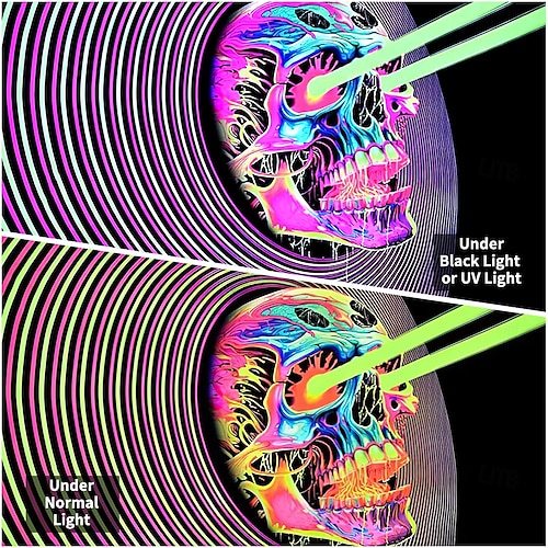  tapeçaria de luz negra uv reativa brilha no escuro caveiras brilhantes festa psicodélica psicodélica alucinante tapeçaria pendurada arte de parede mural para sala de estar quarto