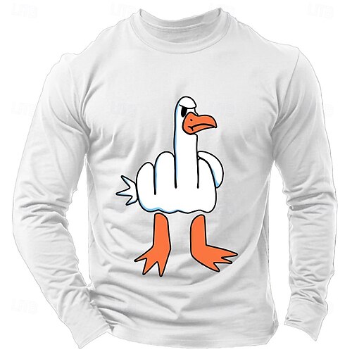 Állat Vicces Kacsa Sötét Heather Grey Fekete Fehér Póló Férfi Grafikus 100% pamut Ing Sportok Klasszikus Ing Hosszú ujj Kényelmes póló Nyár Ősz Divattervező ruházat S M L XL XXL