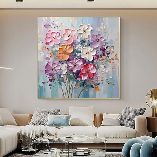 抽象的な油絵 花のようなデザイン 2026年 手描きの抽象的な花の油絵、手作りの抽象的な花の木の油絵