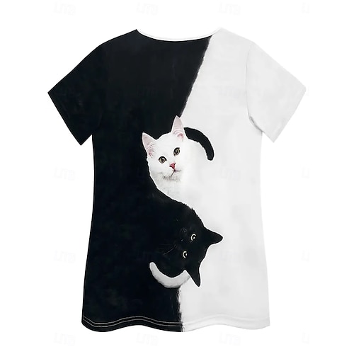  dámské tričko basic casual color block cat print krátký rukáv běžné topy do výstřihu denní černobílá modrá oranžová letní