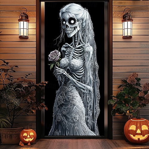  halloween ajtódíszek halloween ajtóborítók zombi menyasszony ajtó kárpit ajtófüggöny dekoráció háttér ajtó transzparens bejárati ajtóhoz parasztház ünnepi parti dekorációs kellékek