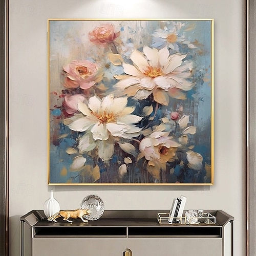 2026年 手描きの抽象的な花の油絵、手作りの抽象的な花の木の油絵