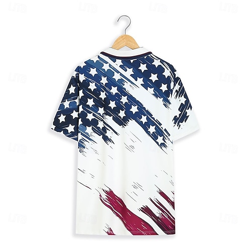  ouku męskie amerykańskie flagi weterani koszulki polo golfowe koszulki polo z krótkim rękawem koszule z kołnierzykiem casual streetwear ubrania na wakacje stroje imprezowe guziki 3d print biały i niebieski czarny biały