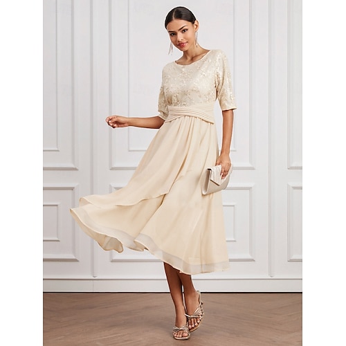 Femmes Robe Midi Robe unie Élégant Occasionnel Rue Date Coupe régulière Uni Demi Manches Col ras du cou Blanche Été Printemps Automne