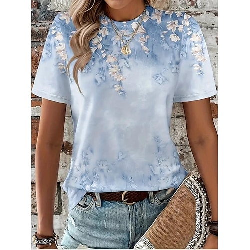  t-shirt femme décontracté imprimé manches courtes hauts réguliers quotidien noir rose bleu ciel bleu été