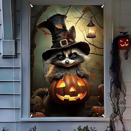  halloween vindusdekorasjoner, stoff skallen ut av brann halloween gardin plakat vindusdør som dekker dekor for hjemsøkt hus, skummelt halloween vindu klinger dekaler innendørs utendørs
