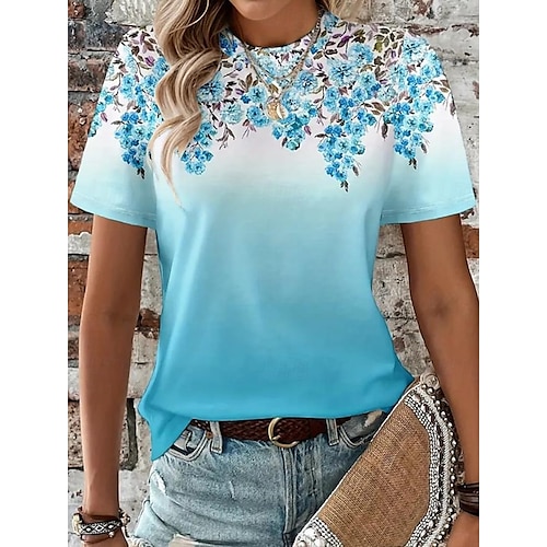 t-shirt femme décontracté imprimé manches courtes hauts réguliers quotidien noir rose bleu ciel bleu été