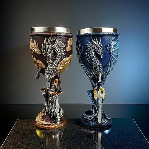 

1pc, 7oz (200ml) Dragon Cup, Medieval Dragon Wine Glass, Stainless Steel Champagne Glass, Gothic Dragon Sword Goblet, For Bar, Pub, Club, Restaurant And Home Use