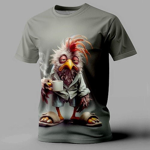 

Men's Rooster Funny T shirt Short Sleeve T shirt 3D Print Crew Neck Shirt Retro Vintage Casual Street Style Sports Outdoor Holiday Going out Dark Brown Dark Green Green Spring & Summer Clothing