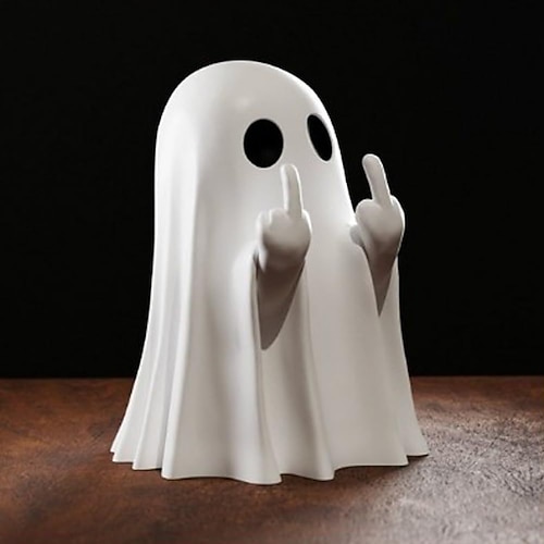 

Funny Halloween Cute Ghost Figurine Middle Finger Ghost Decor Spooky and Humorous Halloween Gift 10x10x10cm