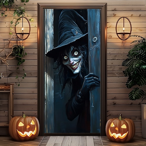 

Halloween Door Decorations Halloween Door Covers Witches Door Tapestry Door Curtain Decoration Backdrop Door Banner for Front Door Farmhouse Holiday Party Indoor Outdoor Decor Supplies