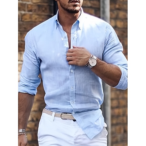 

Men's Shirt Summer Shirt Button Up Shirt Casual Shirt Black White Pink Blue Green Long Sleeve Plain Lapel Daily Vacation Clothing Apparel Fashion Casual Comfortable