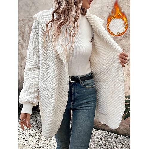 

Women's Casual Jacket Warm Comfortable Casual Daily Adjustable Open Front Turndown Fashion Solid Color Regular Fit Outerwear Long Sleeve Fall Winter White S M L XL 2XL